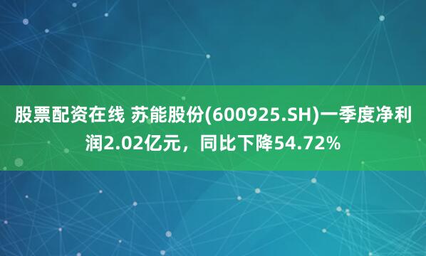 股票配资在线 苏能股份(600925.SH)一季度净利润2.02亿元，同比下降54.72%